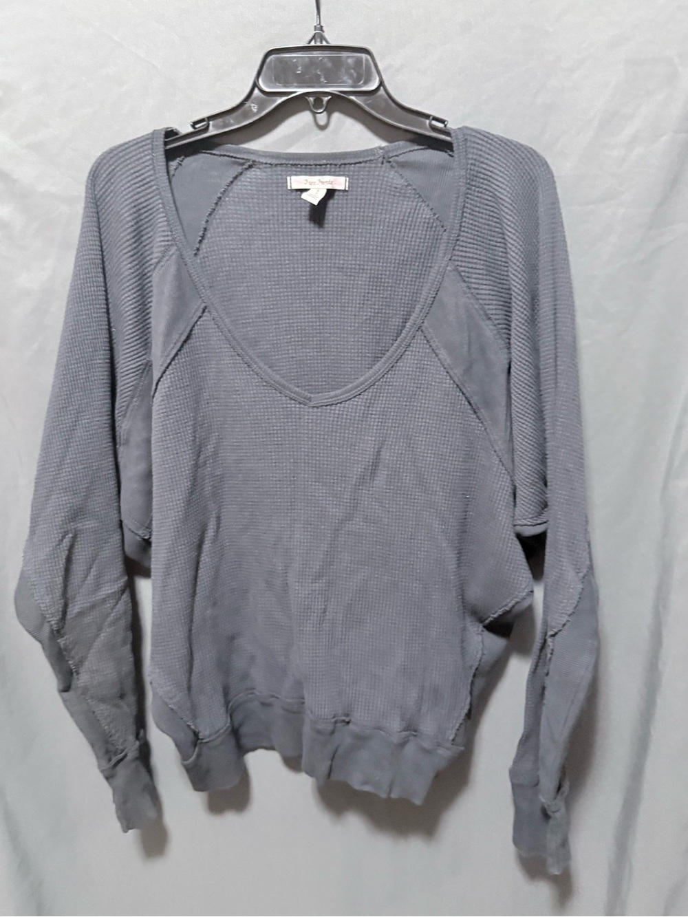 Free People Black/Gray Waffle Knit V-Neck Pullover